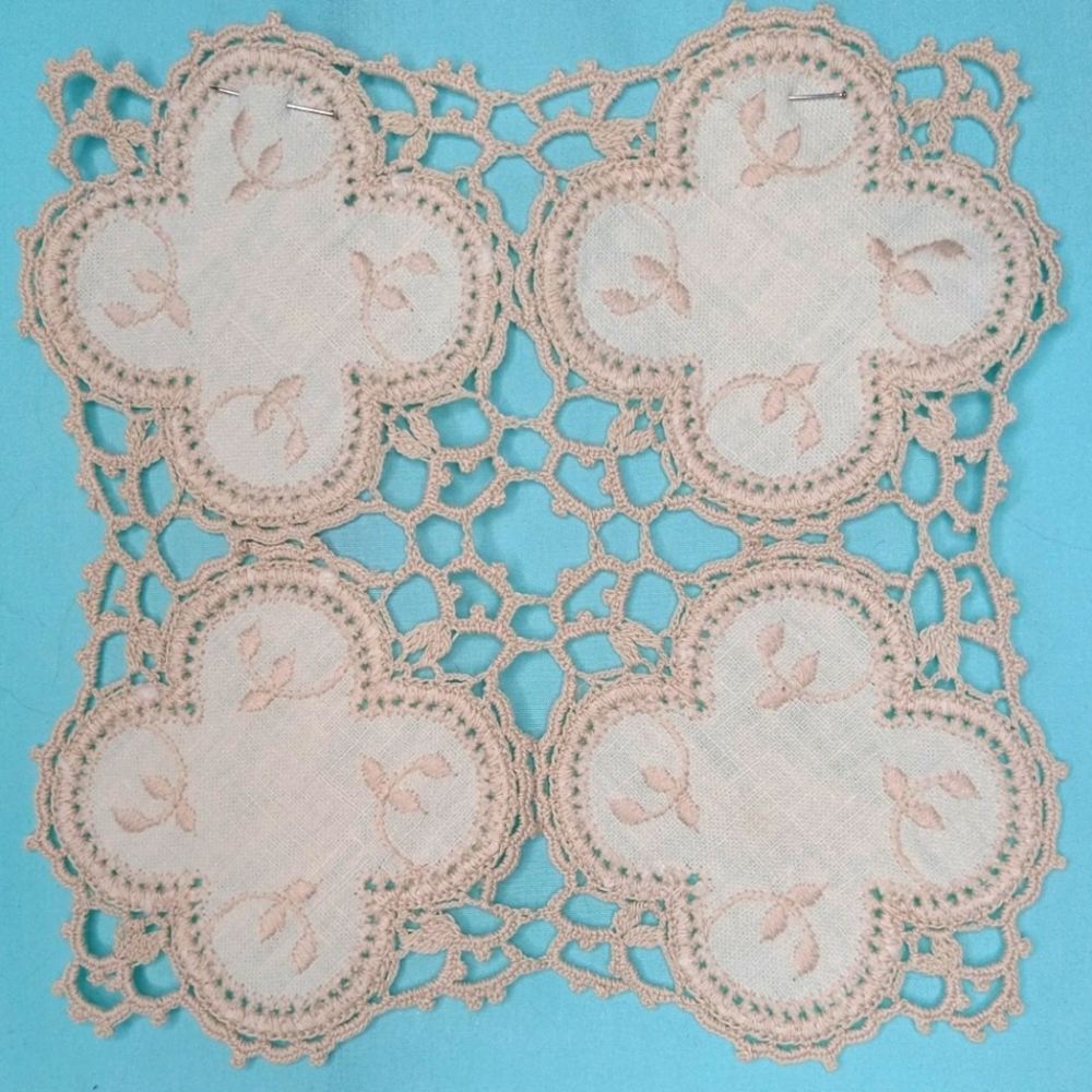 Handmade crocheted doily square ercu vintage